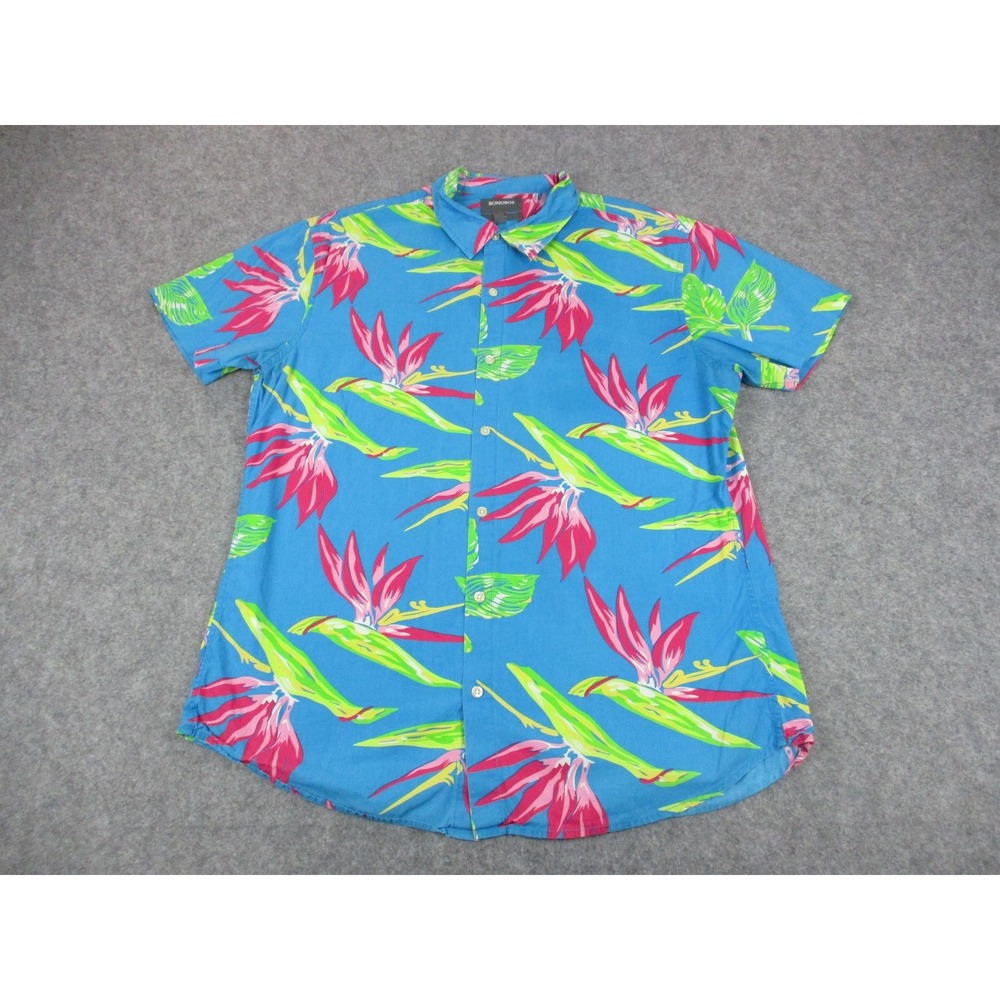 Bonobos Shirt Mens Extra Large Tall Blue Floral Birds Of Paradise Slim Button Up
